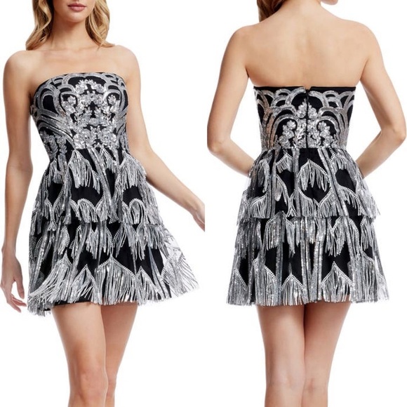 Dress the Population Callie Fringe Dress in Black and Silver - Size XS - Picture 1 of 9